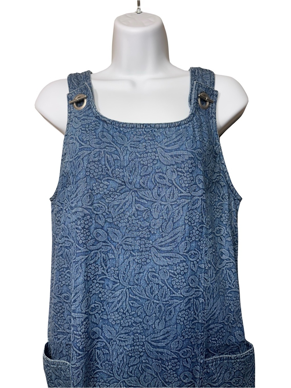 Vintage Y2K Floral Blue Denim Jacquard Jumper Maxi Dress Small - Picture 2 of 5